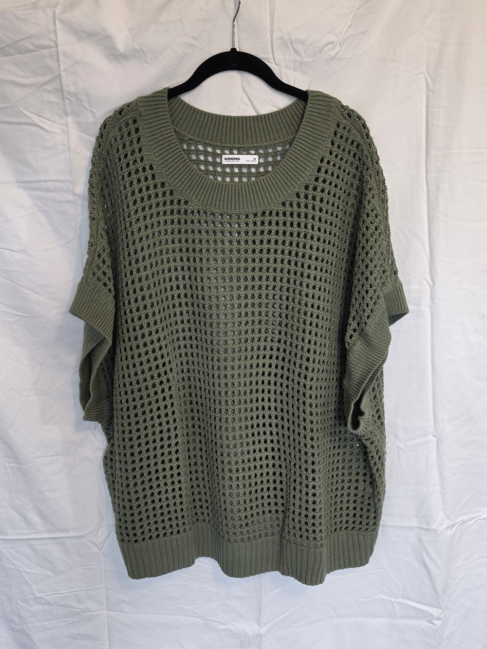 Sonoma Olive Open-Weave Short Sleeve Crewneck Sweater